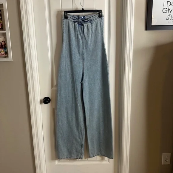 NWT Zara TRF Strapless Off Shoulder Denim Jumpsuit Size XS - Picture 8 of 16